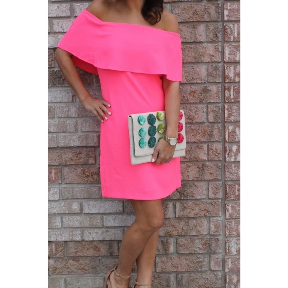 Neon Pink Off the Shoulder Dress